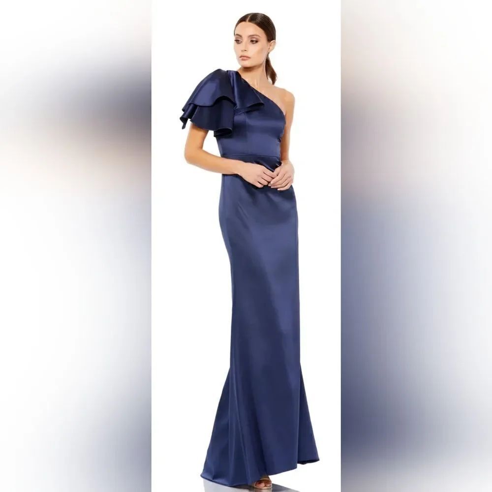 Mac Duggal ONE SHOULDER FLUTTER SLEEVE GOWN NWT Size 16 Blue (26521)